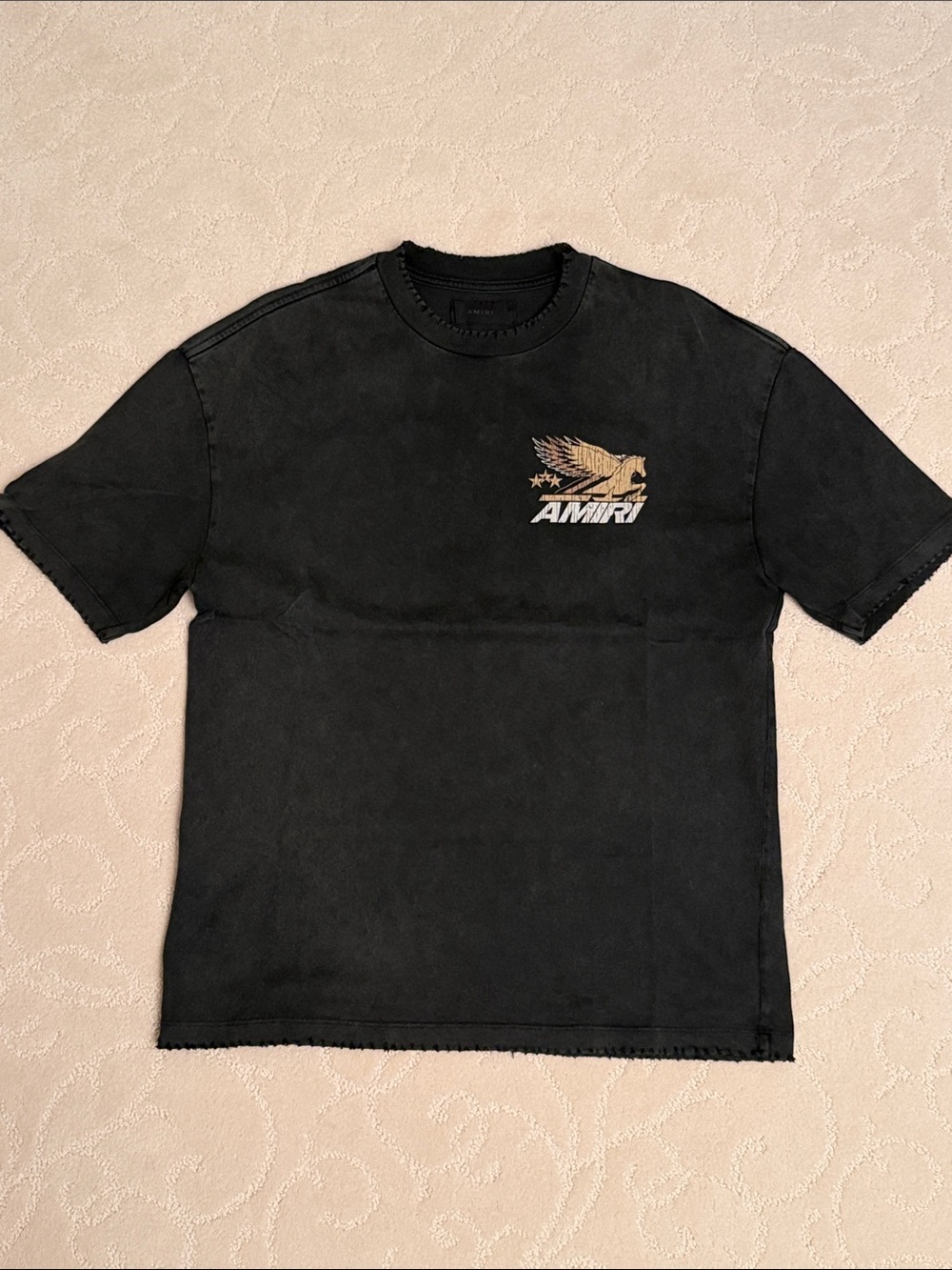 AMIRI Black Tee with Gold Eagle Graphic